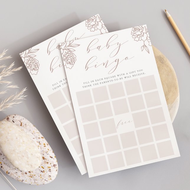 Rose Taupe Calligraphy Baby Showroom Bingo Game (Von Creator hochgeladen)