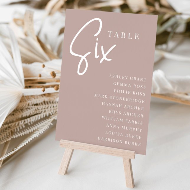 Rose Taupe Hand Scripted Tabelle SIX + Gästebamen Tischnummer (Von Creator hochgeladen)