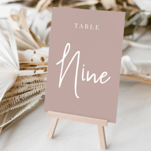 Rose Taupe Hand Scripted Table NINE Tischnummer