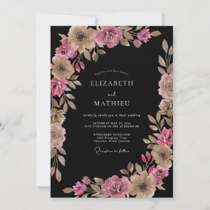 Rosé-Taupe-Hochzeit mit floraler Romantik Einladung