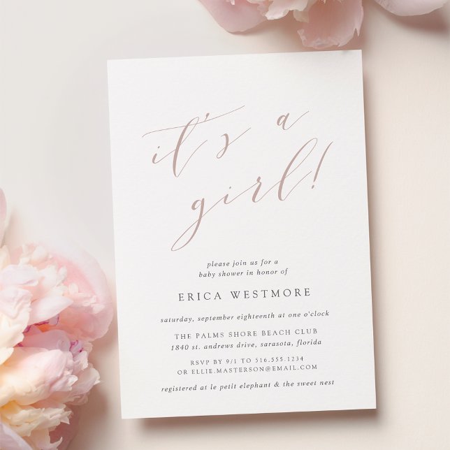 Rose Taupe | "It's a Girl" Calligraphy Baby Shower Einladung (Von Creator hochgeladen)