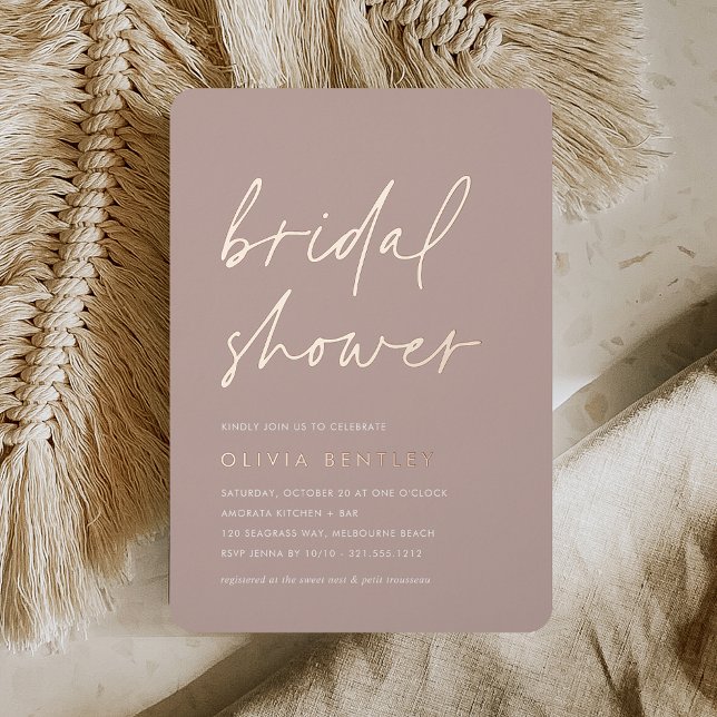 Rose Taupe | Minimalist Script Bridal Shower Folieneinladung (Von Creator hochgeladen)