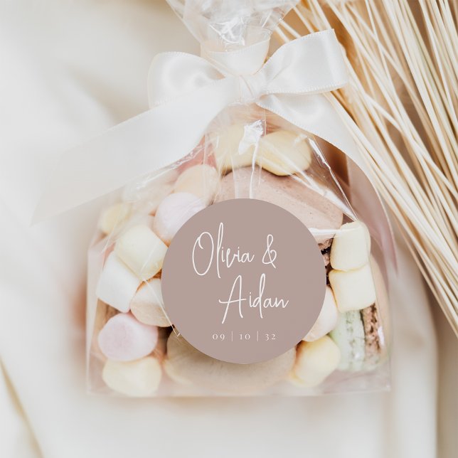 Rose Taupe | Moderne handgeschriebene Hochzeit Runder Aufkleber (Von Creator hochgeladen)