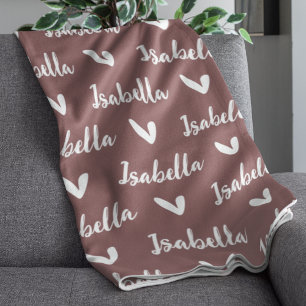 Rose-Taupe-Personalisierte-Name-Decke mit Herzen Fleecedecke
