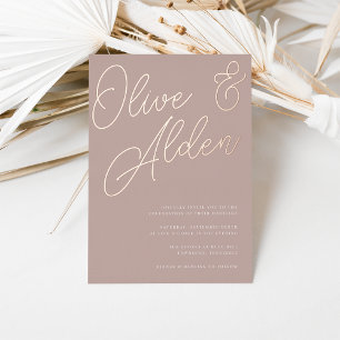 Rose Taupe Rose Gold Schrift Hochzeit Folieneinladung