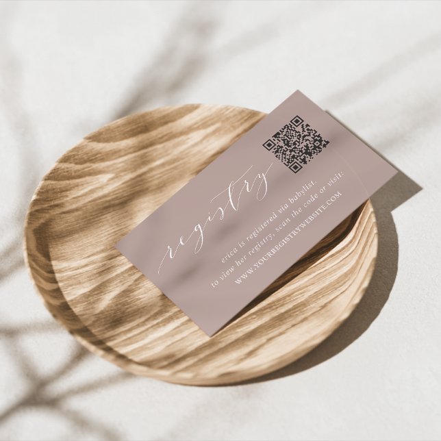 Rose Taupe Script Bridal oder Babydusche Registrie Begleitkarte (Von Creator hochgeladen)