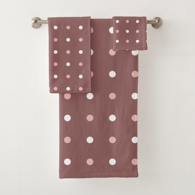 Rose Taupe und weiße Punkte Badhandtuch Set (Insitu)