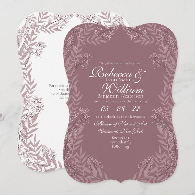 Rose Taupe Wedding Vintag Botanical Einladung (Vorne/Hinten)