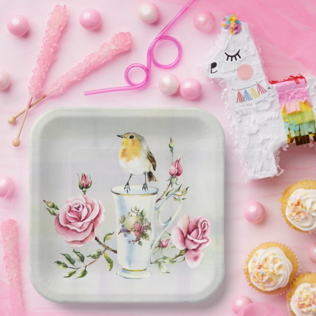 Rose Tea Cup and Bird Pappteller (Party)