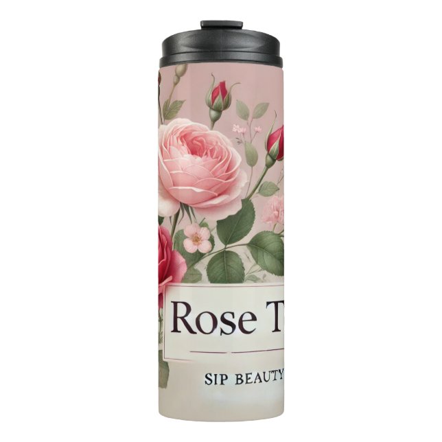 Rose Tee Design AI Art Thermosbecher (Vorderseite)