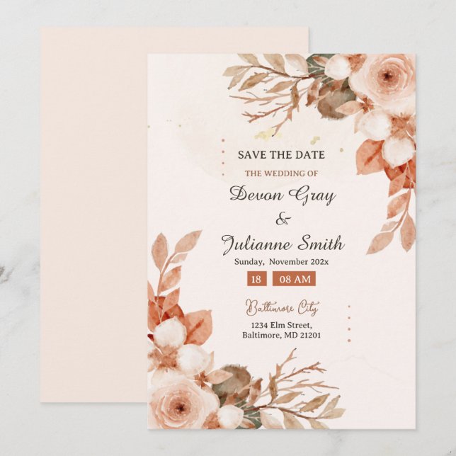 Rose & Terracotta: Eine Feier der Hochzeit der Lie Einladung (Vorne/Hinten)