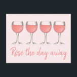 Rosé The Day Away Rosa Rose Glass Wein Lover Postkarte<br><div class="desc">Das Design zeigt eine originelle Marker-Illustration eines rosa Rosengarns mit "Rosé the day away" in einem lustigen Schriftart. Günstig als Geschenk für jeden Weinliebhaber! Sehen Sie nicht,  wonach Sie suchen? Brauchen Sie Hilfe bei der Anpassung? Kontaktieren Sie Rebecca,  um etwas für Sie entworfen zu haben.</div>