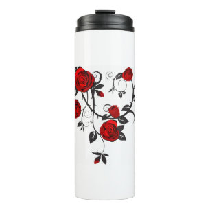Rose Thorns Bloom Blume Red Black Leaf Pflanze Thermosbecher