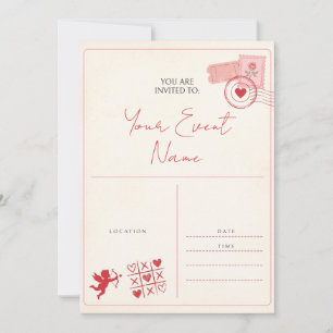 Rose timbre Cupidon rouge Invitation Carte postale
