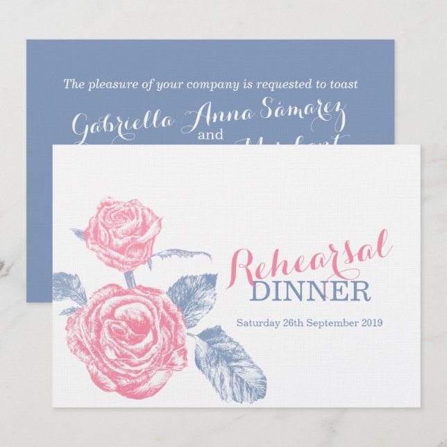 Rose Tintenfisch blau rosa Probe Abendessen einlad Einladung (Vorne/Hinten)