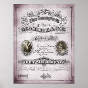 Rose Tone Vintage Ehebescheinigung Poster