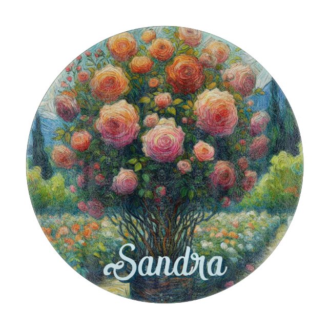 Rose Topiary Van Gogh Style Rose Blumenrosa Schneidebrett (Vorderseite)