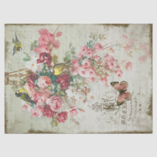 Rose Traînantes Pink Roses & Birds Decoupage Seidenpapier