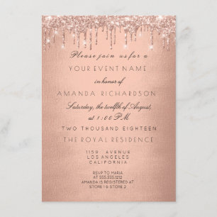 Rose Tropfen Gold Royal Glitzer 16. Brautparty Einladung