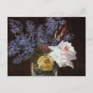 Rose, Tulips, Lilacs in einer Kristallvase - Postk Postkarte