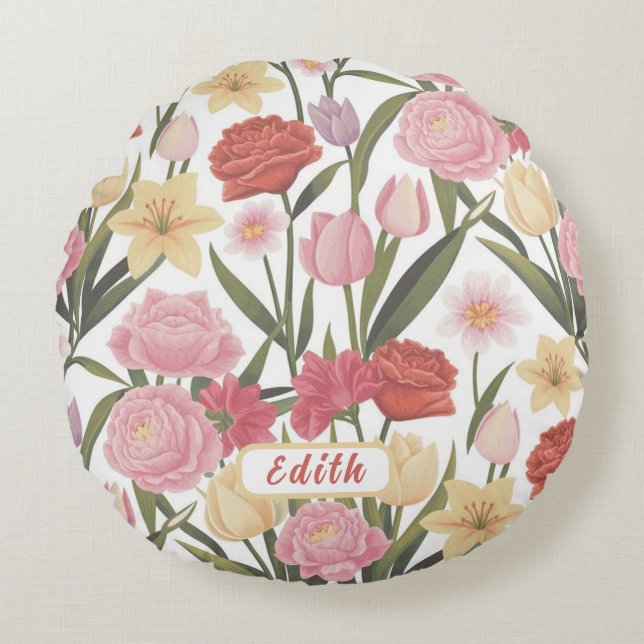 Rose, Tulips und Lilien Rundes Kissen (Vorderseite)