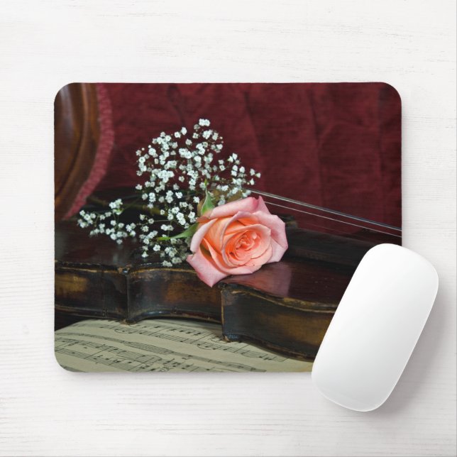 Rose über alte Geige Mousepad (Mit Mouse)