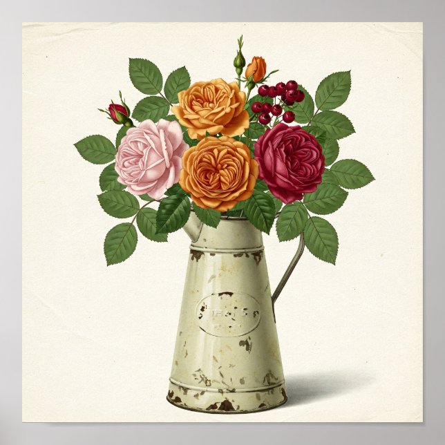 Rose über die Vintage Milchkrug-Kunst Poster (Vorne)