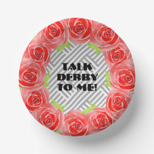 Rose über Schwarz-weiße Streifen Talk Derby Pappteller