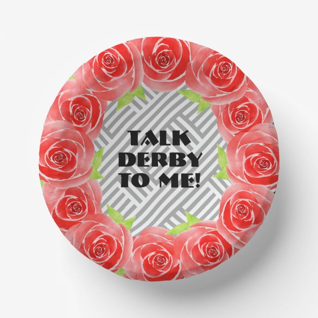 Rose über Schwarz-weiße Streifen Talk Derby Pappteller (Vorderseite)