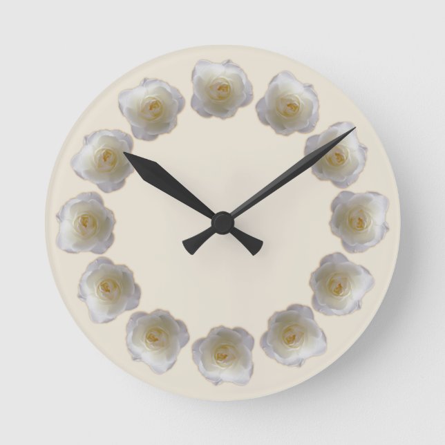 Rose Uhrenhalterung der Blume Weiße Rose Wand Rose Runde Wanduhr (Vorderseite)