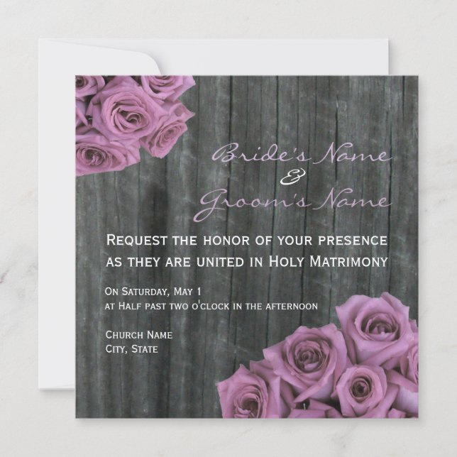 Rose und Barnwood Hochzeitseinladung Einladung (Vorderseite)
