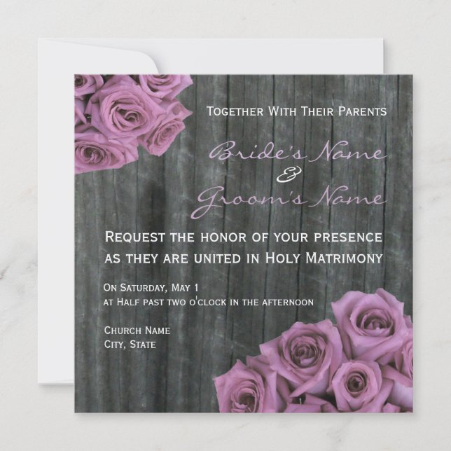 Rose und Barnwood Hochzeitseinladung Einladung (Vorderseite)