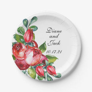 Rose und Berry Watercolor Stems Pappteller