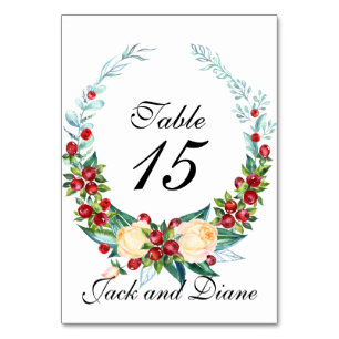 Rose und Berry Watercolor Stems Tischnummer