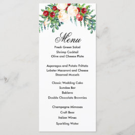 Rose und Berry Watercolor Stems Wedding Menükarte