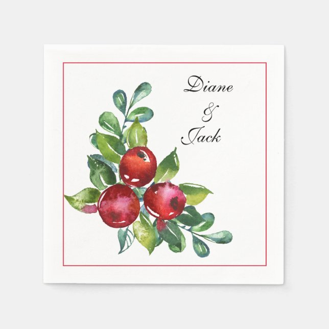 Rose und Berry Watercolor Stems Wedding Serviette (Vorderseite)