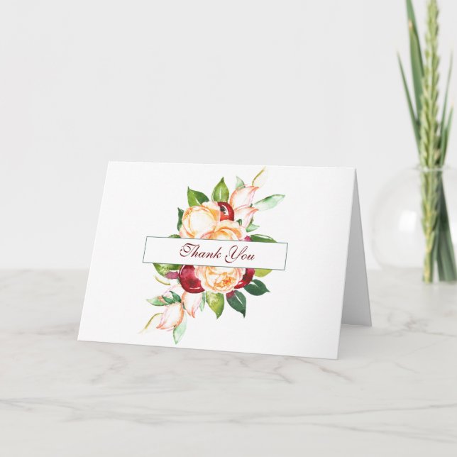 Rose und Berry Watercolor Stems Wedding Vielen Dan Karte (Vorderseite)
