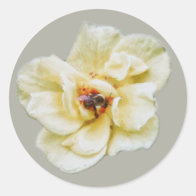 Rose und Biene Runder Aufkleber (Vorderseite)