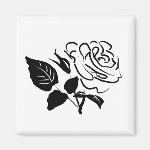 Rose und Blätter Skizze Magnet