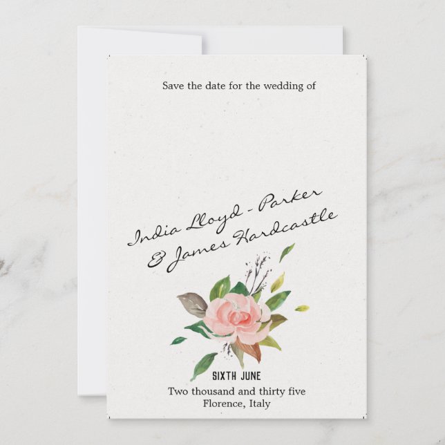 Rose und Blattwerk Save The Date (Vorderseite)