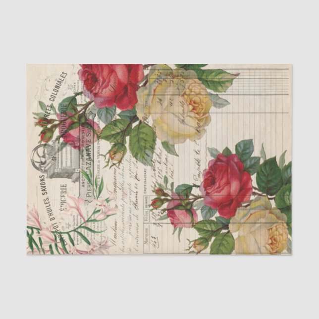 Rose und Blumenteppichpapier Seidenpapier (Vorderseite)