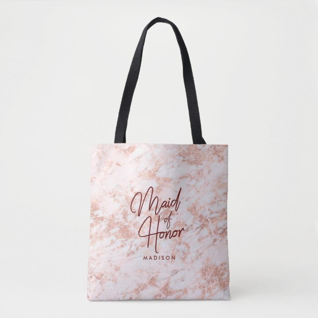 Rose und Burgund Gold-Marmor-Trauzeugin Monogramm Tasche (Vorderseite)