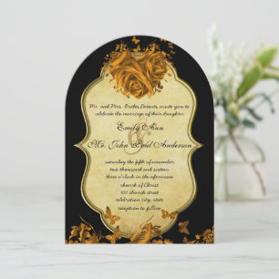 Rose und Butterfliegen mit Gold Heart Einladung