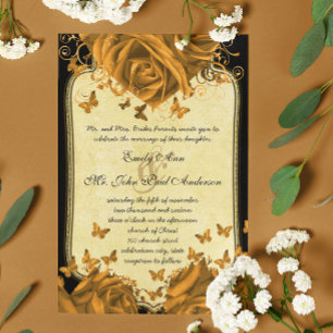 Rose und Butterfliegen mit Gold Heart Einladung