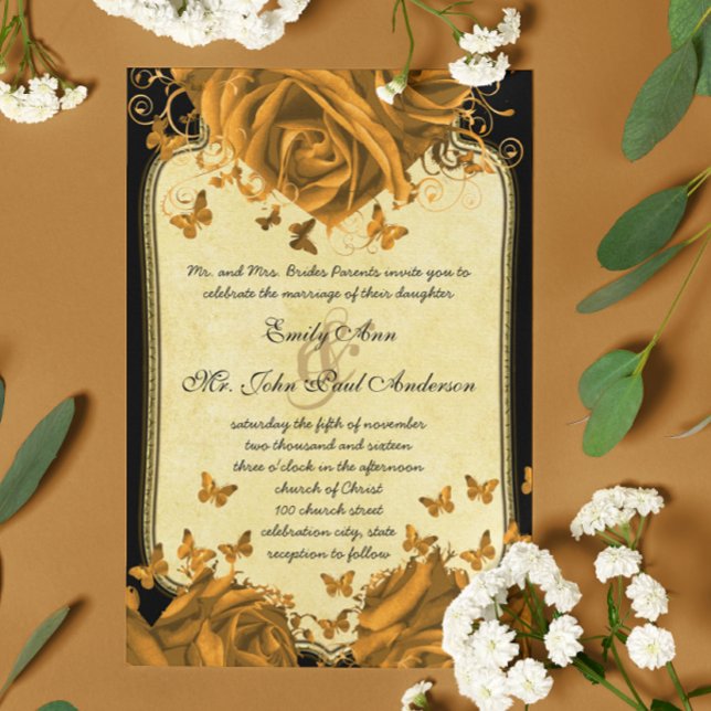 Rose und Butterfliegen mit Gold Heart Einladung (Von Creator hochgeladen)