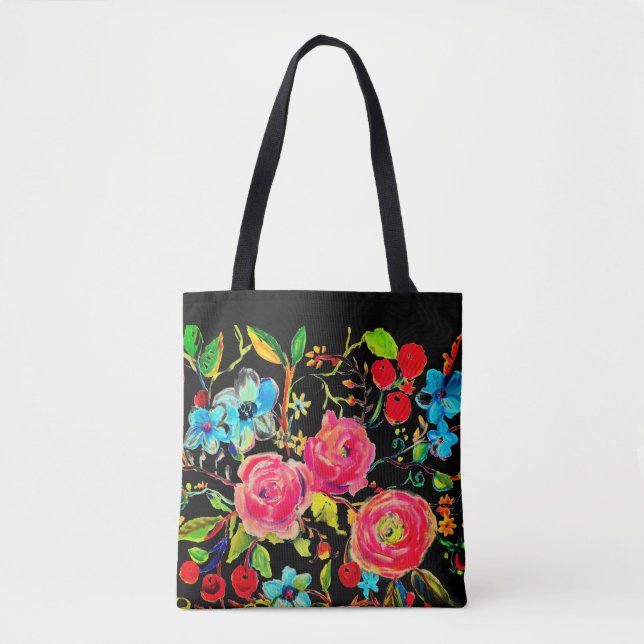 Rose und Cherry Blossom Black Tasche (Vorderseite)