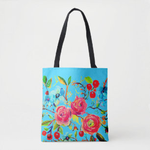 Rose und Cherry Blossom Bright Blue Tasche