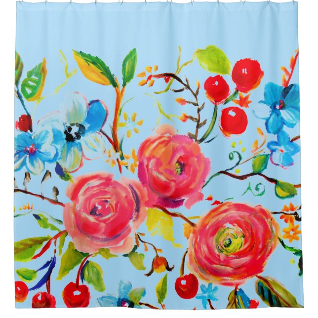 Rose und Cherry Sky Blue 2.0 Duschvorhang (Vorderseite)