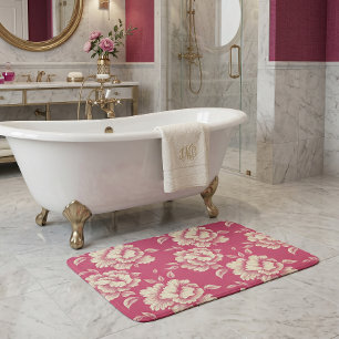 Rose und Creme-Pfingstrose-Toile - Französischer L Badematte