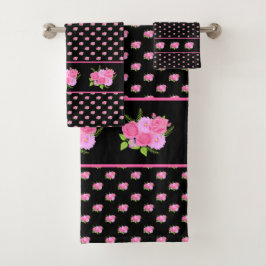 Rose und Dahlias Black Badhandtuch Set